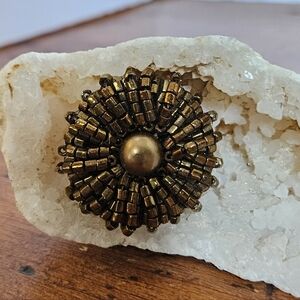 Vintage 1950s Copper Colored Beaded Brooch Seed Beads Wired On Filigree